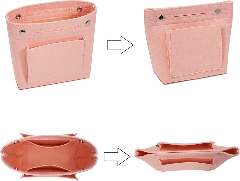 Vercord Mini Slim Small Felt Purse Organizer Insert Inside Handbag Tote Pocketbook for Women Pale Pink - Image 5